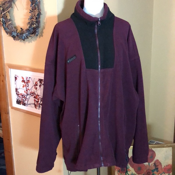 VINTAGE COLUMBIA Size 2x XXL Fleece Zip-Front USA Deep Wine + Black WARM Outdoor - Picture 1 of 14